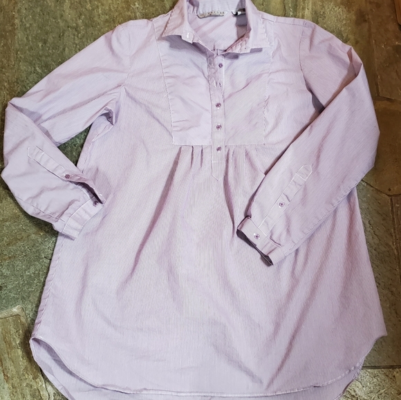 Signature by Larry Lavine Womens Pleated Blouse Shirt SZ M Stripe - Picture 3 of 5